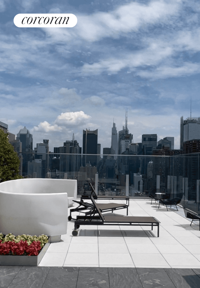 Gorgeous 1 bedroom penthouse unit, overlooking Intrepid Museum, sweeping Hudson River Views and even more phenomenal sunsets over it.