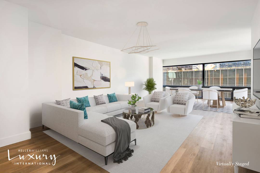 As you enter through the foyer of this sophisticated corner two bedroom, two and one half bathroom apartment, you step into a spacious sunlit corner living room large enough to ...