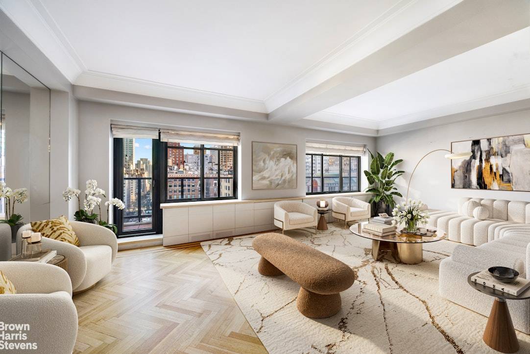 This sprawling high floor three bedroom home boasts an open, airy layout with stunning city and skyline views thanks to its triple exposures.