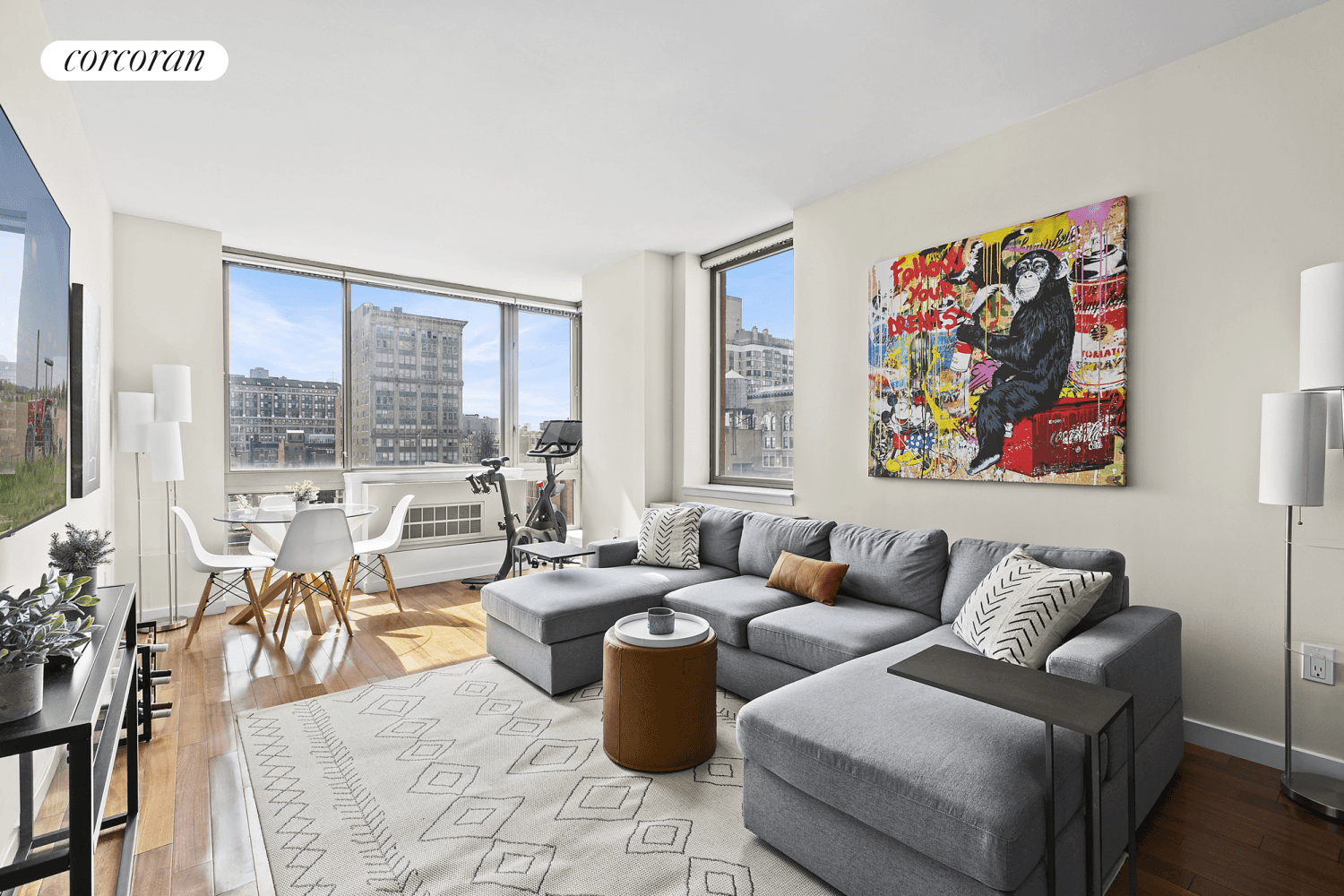 Available for mid July Lease Start Date3D Tour Link Below PicturesHigh floor corner residence with floor to ceiling windows and stunning Southern and Western views of Downtown Manhattan.