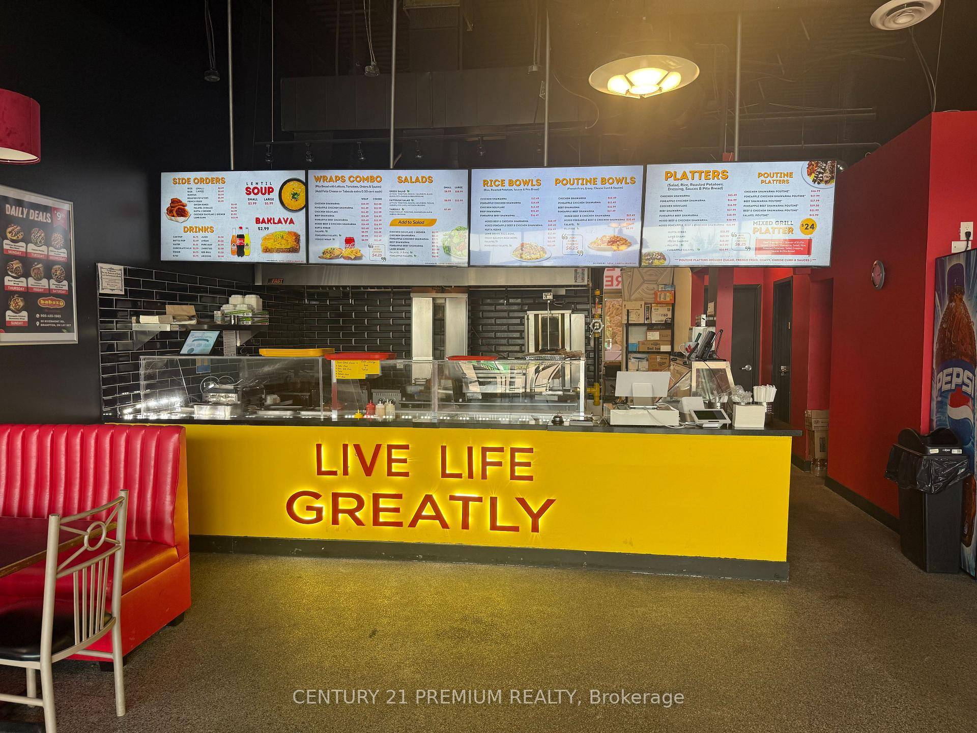 An exciting opportunity to own a well established shawarma restaurant in a high traffic location !