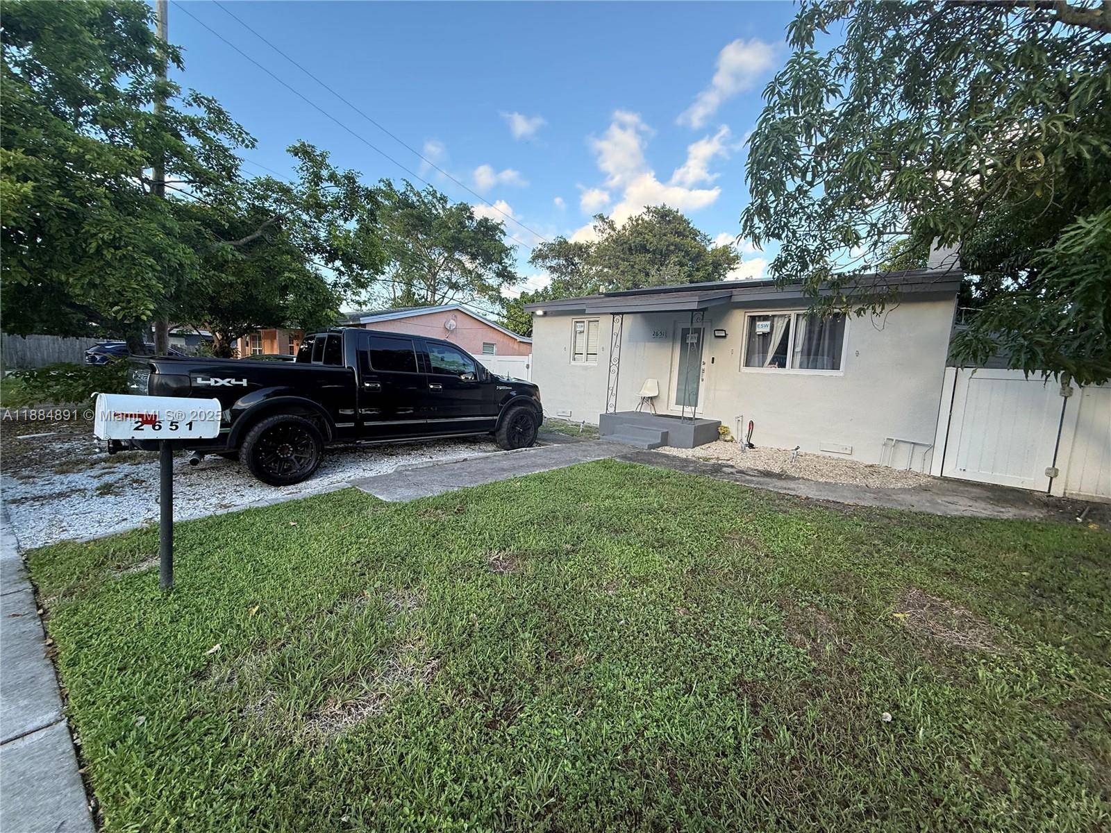 The house has 2 bedrooms, 1 bathroom, and a laundry room that was extended and can be used as an office.