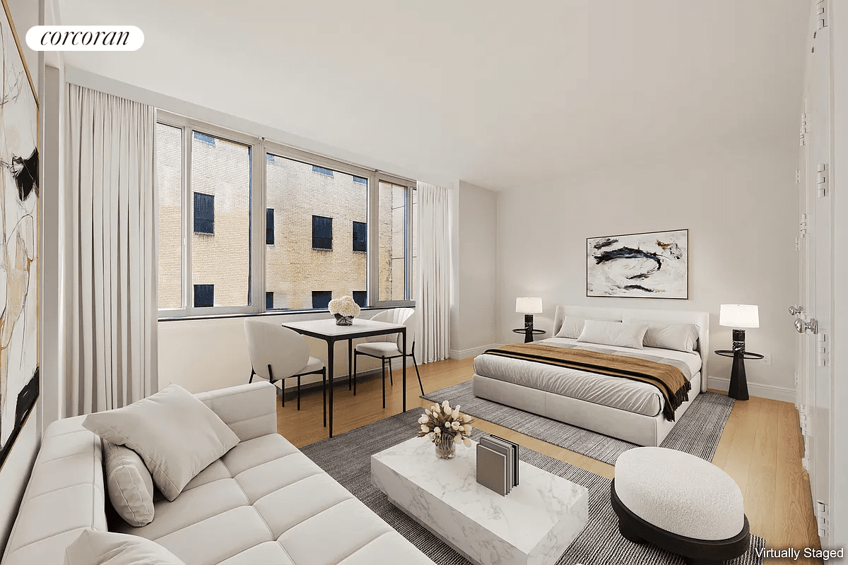 Bright studio apartment with southern views in a full service luxury building.