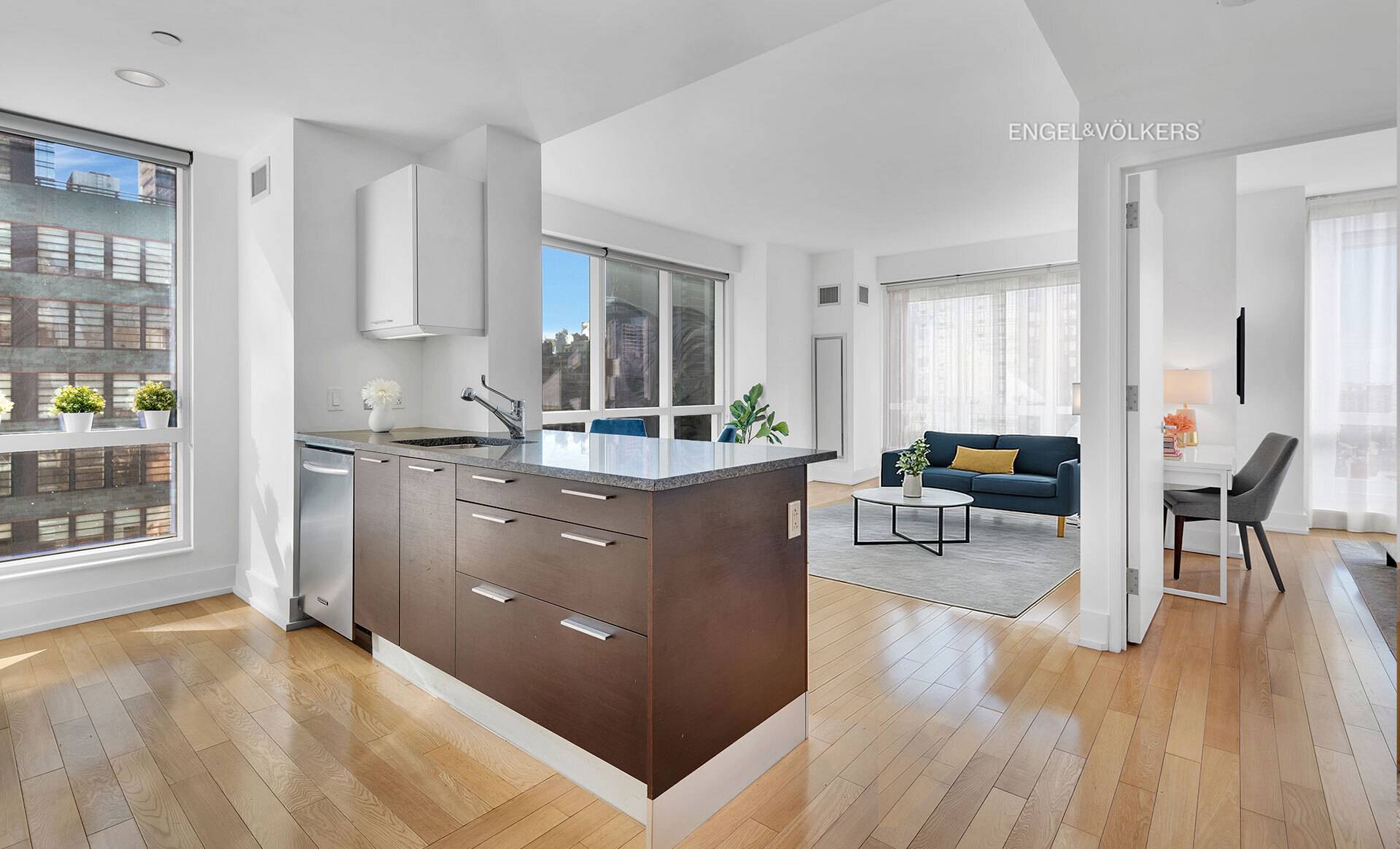 Prime Midtown Manhattan Hudson Yards Sunny 1 Bedroom 1 Bath home wrapped in Floor to Ceiling Windows facing West in the Full Service, Luxury Orion Condominium.