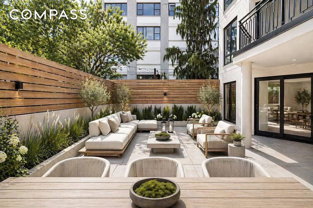 The crown jewel of this three bedroom, two bath residence is its super sized private patio of 877 square feet, an outdoor living room rare in city apartments.
