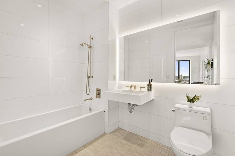 The I line is a three bedroom, two bathroom apartment at the very apex of the building's stunning angular architecture.