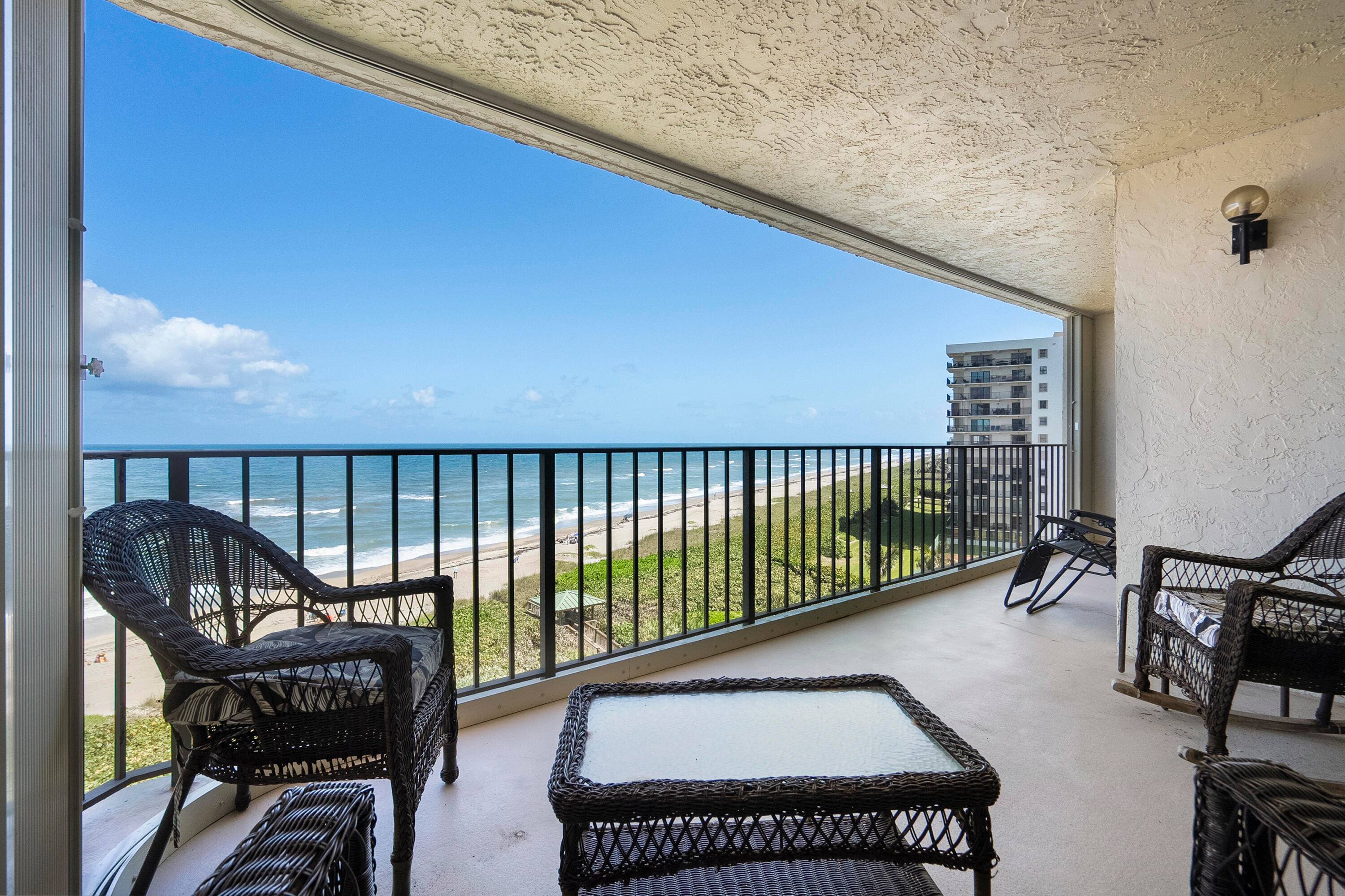 Perched on the 7th floor, this fully furnished 2 bedroom, 2 bath oceanfront condo offers an oversized balcony with stunning ocean views.