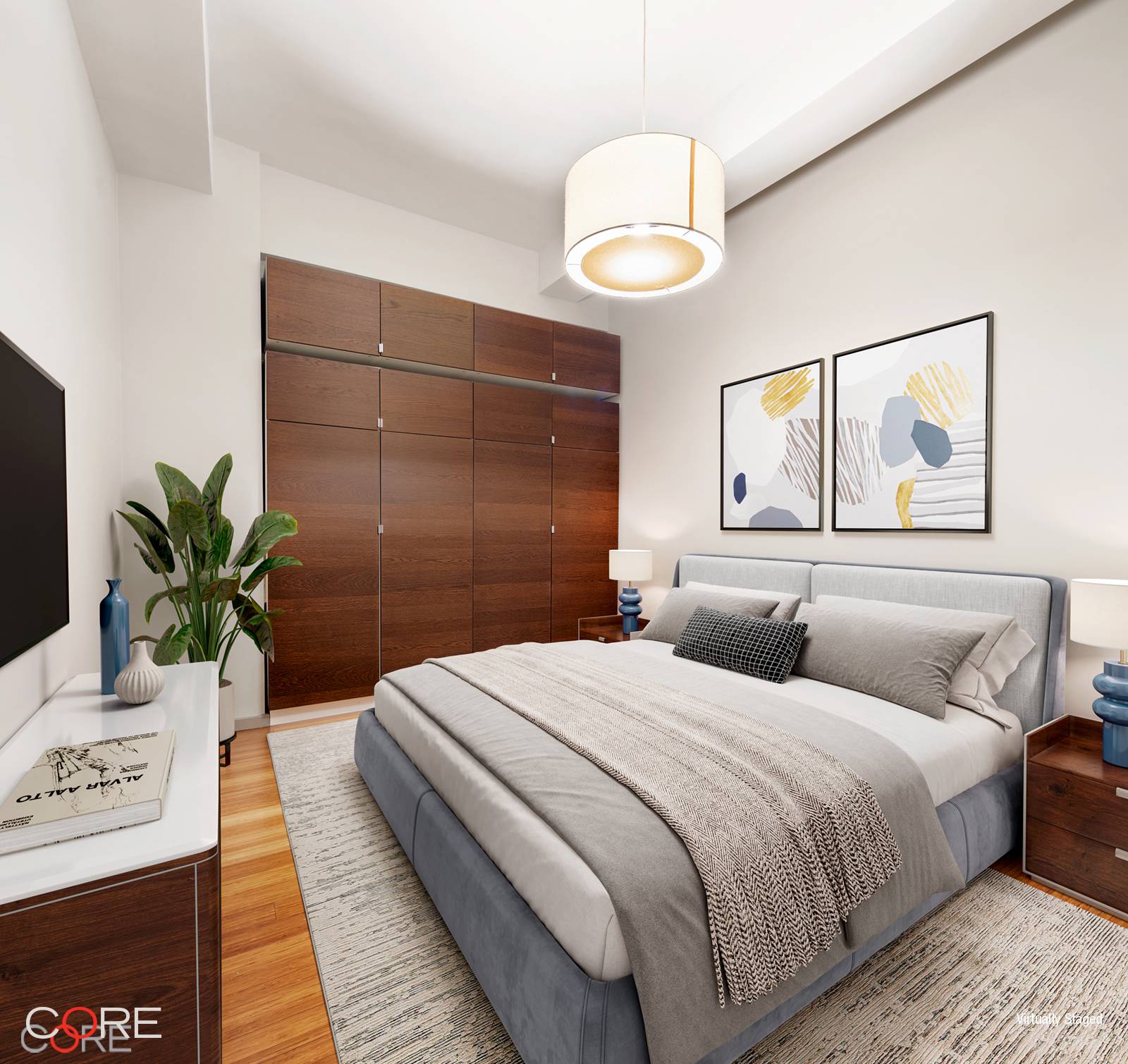 Enter this 1, 099 square foot loft, greeted by 11 ceilings and an expansive multi purpose gallery, adorned in original vintage Danish modern pendants.