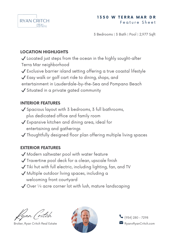 Located just steps from the ocean in the highly sought after Terra Mar neighborhood, this beautifully appointed 3 bedroom, 3 bathroom home with office and family room offers the ultimate ...