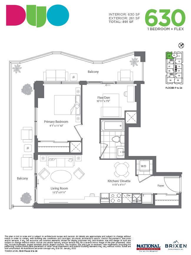 1 Bed Flex with a great Layout plus Parking amp ; Locker in the Brand New Duo Condos.
