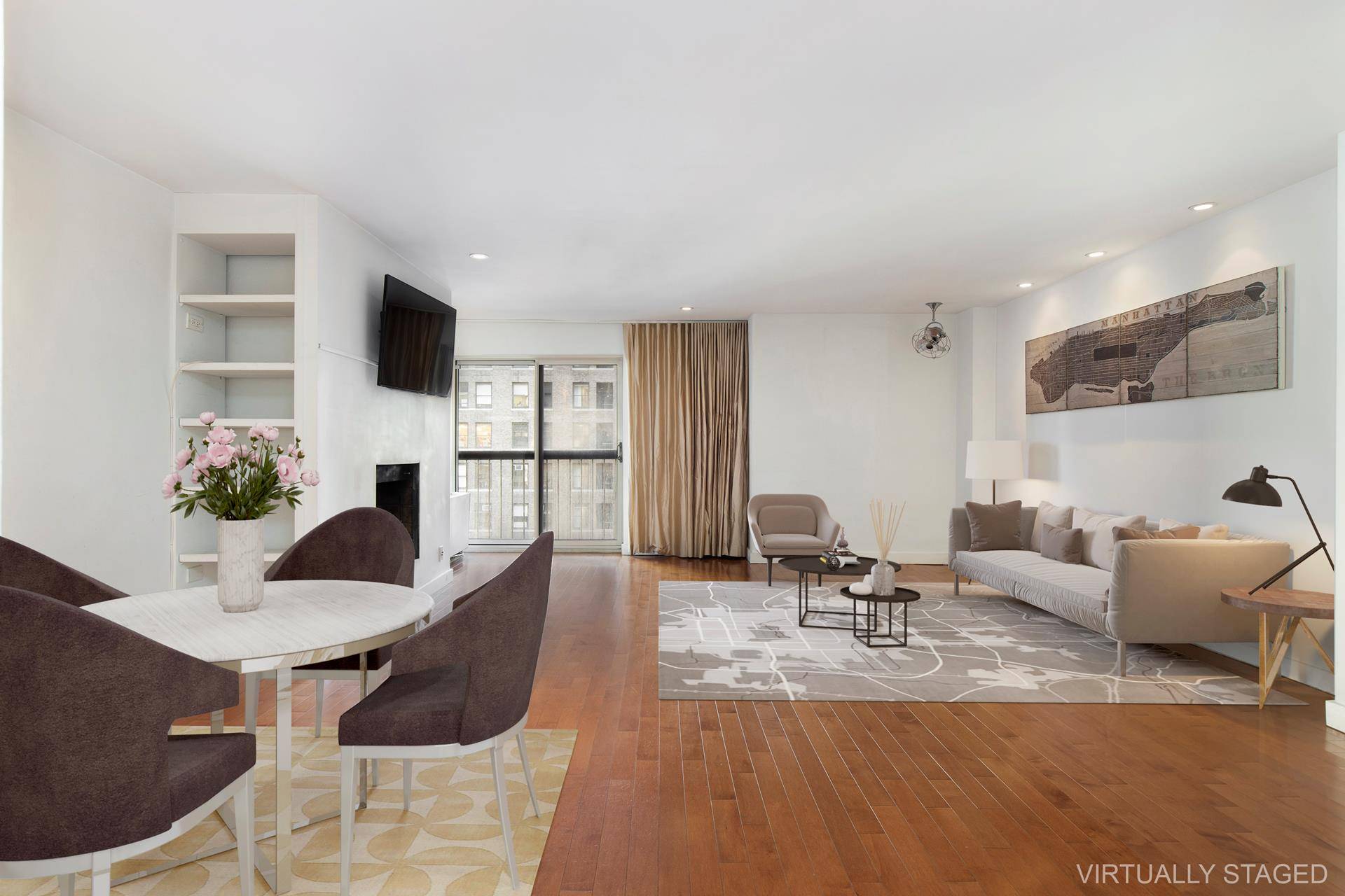 Two bedroom with wood burning fireplace, juliet balcony and in unit washer and dryer.