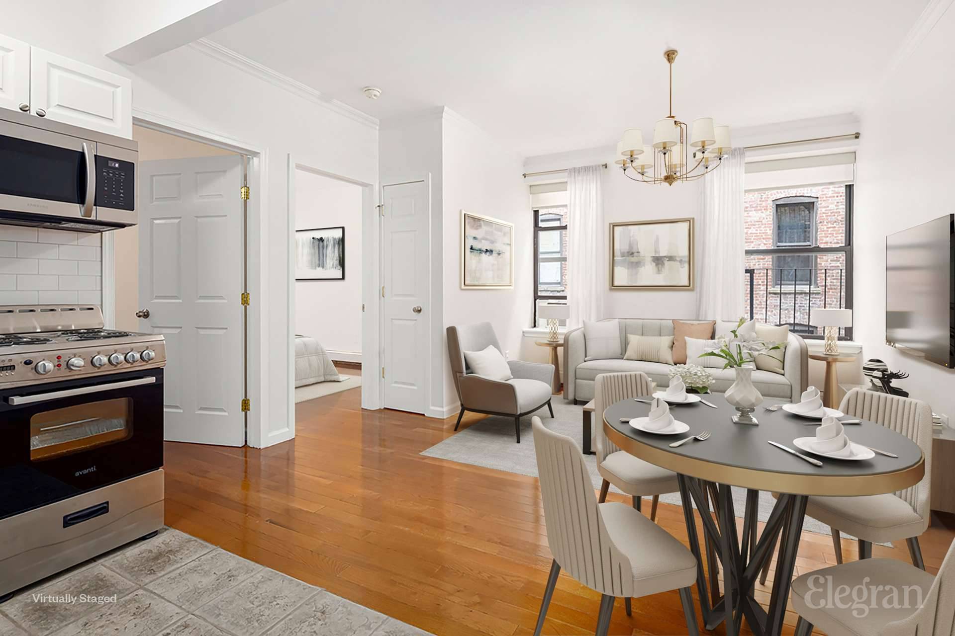 A rare opportunity to live in a full 2 bedroom, 1 bathroom pre war condominium, just one block from Central Park.