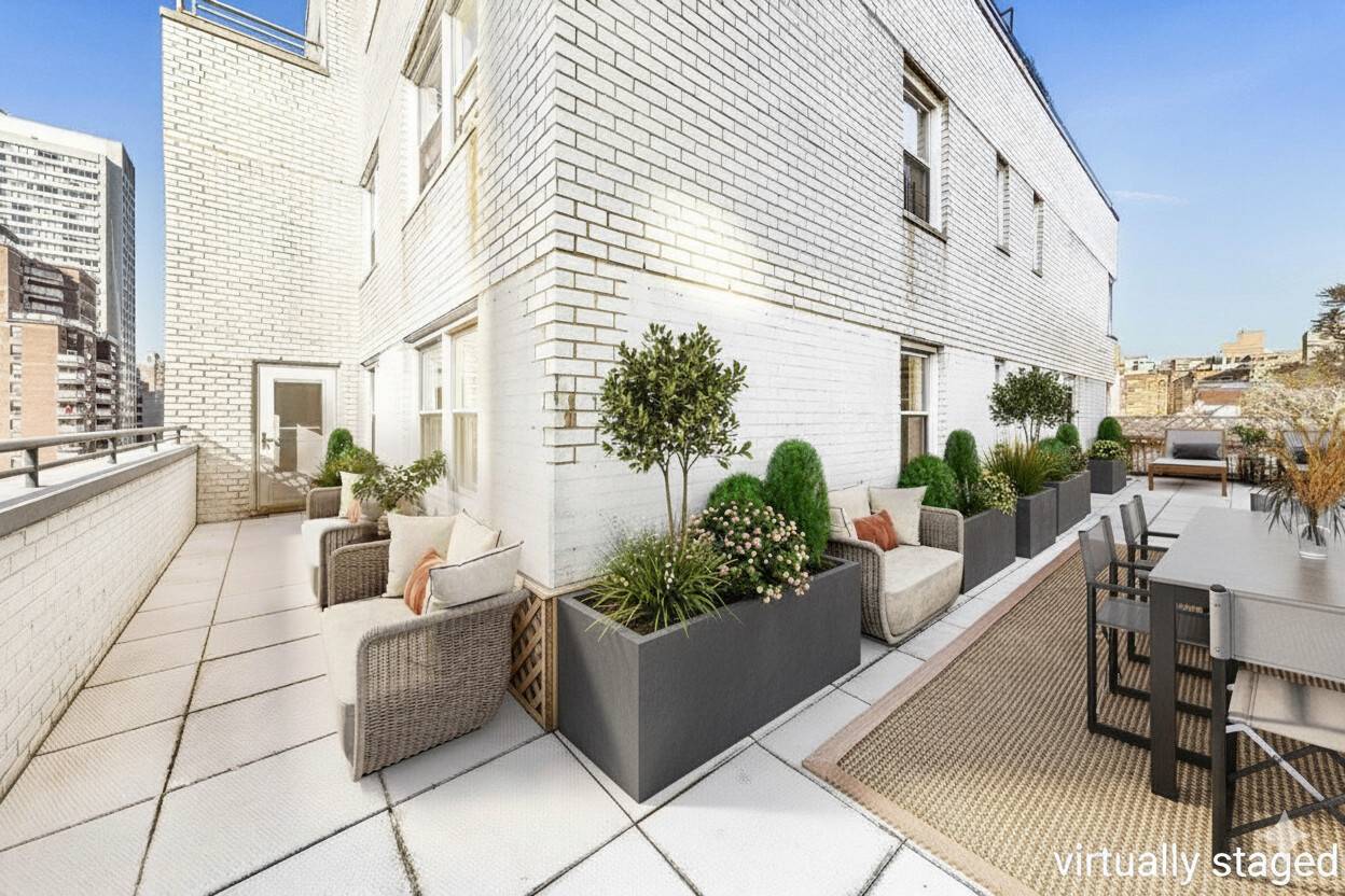 Take a deep breath and bask in dazzling skyline views as you unwind, lounging on your beautiful, expansive terrace wrapped around your new sun drenched Upper East Side two bedroom ...