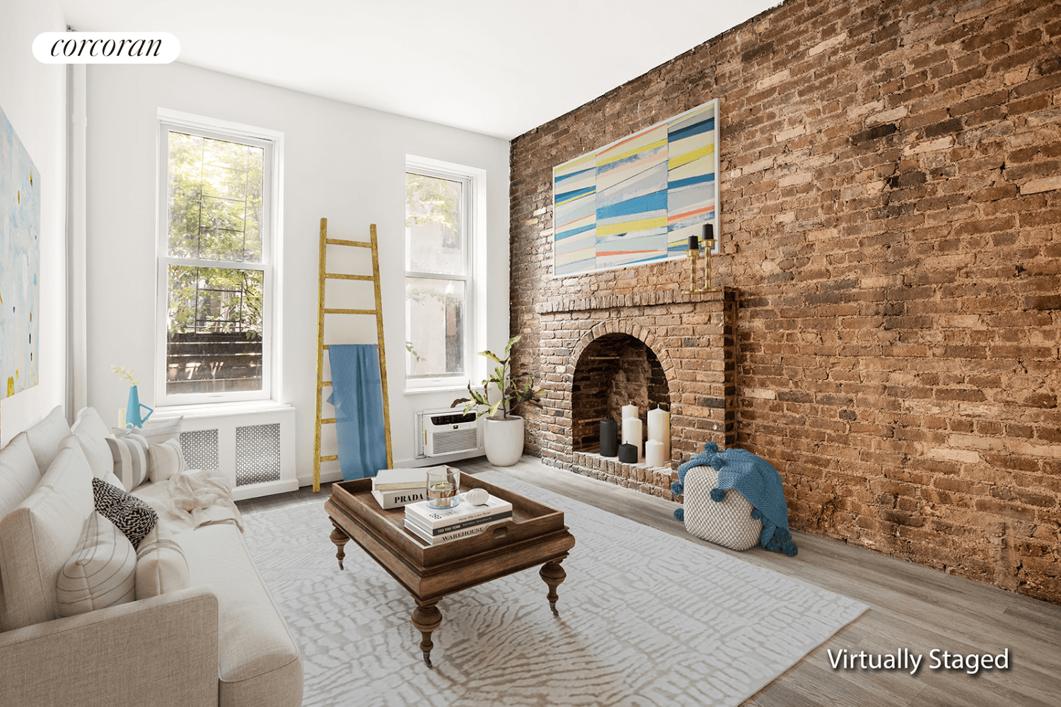 Located in the heart of Chelsea, in a charming pre war building, this home boasts ornamental details such as an exposed brick wall and a decorative fireplace.
