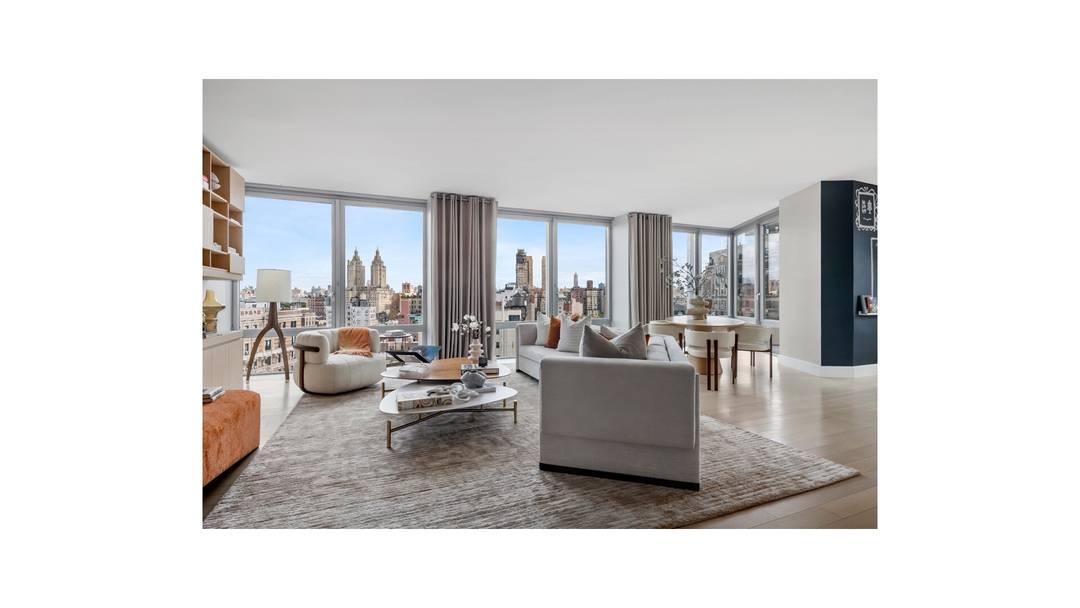 This magnificent, 2, 834 square foot, four bedroom, four and a half bathroom home unveilssweeping Upper West Side views from Central Park to Columbus Circle through south, east, and west ...