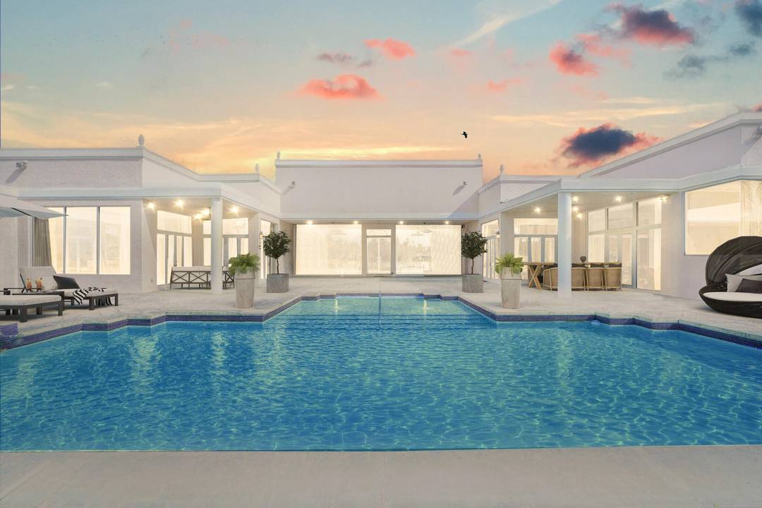 Lakefront tennis estate on 1.