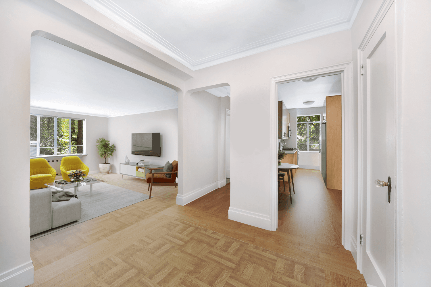 Apartment 1CW at Chelsea Gardens is a pre war one bedroom with amazing views of the magical common garden from every window.