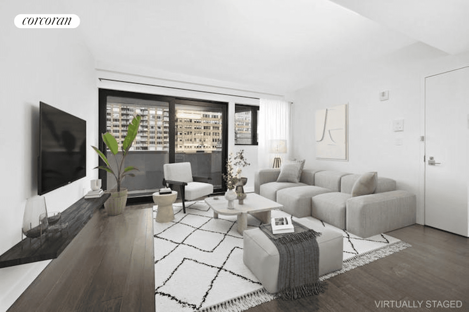 Fantastic One Bedroom featuring a PRIVATE TERRACE, designer interior with premium finishes, beautiful hardwood plank flooring throughout, stainless steel appliances and full size washer and dryer.