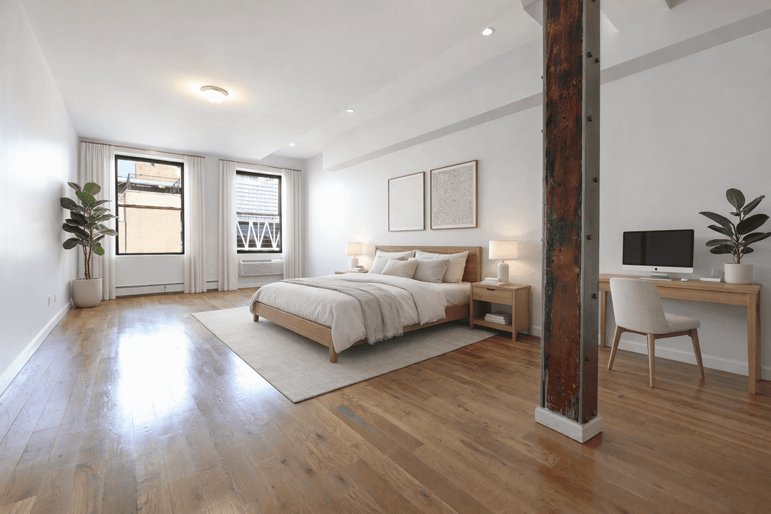 Our thoughts... A bright and expansive loft studio in the heart of North Williamsburg featuring modern stainless steel appliances and washer dryer hookups.