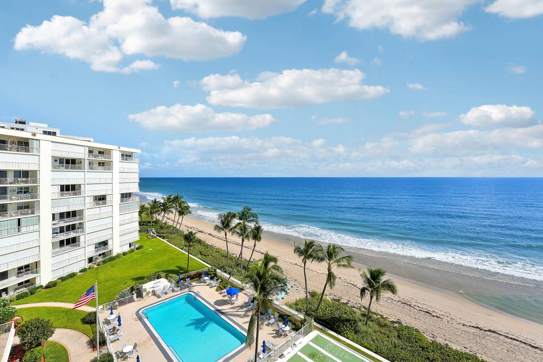Wake up to the sound of the waves and panoramic ocean vistas from this direct oceanfront condo at Penthouse Towers in Highland Beach.