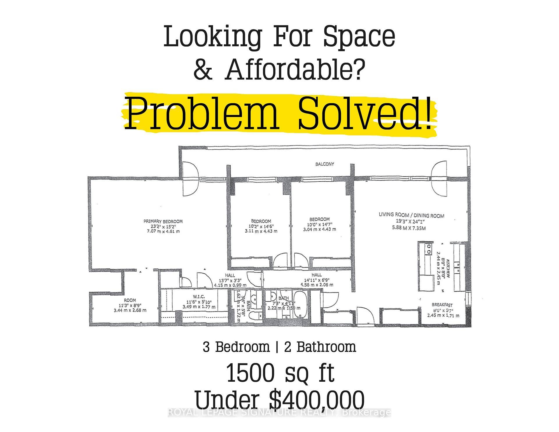 Family size spacious unit boasts an incredible 1500 square feet 3 bedrooms and 2 washrooms in an open concept layout.