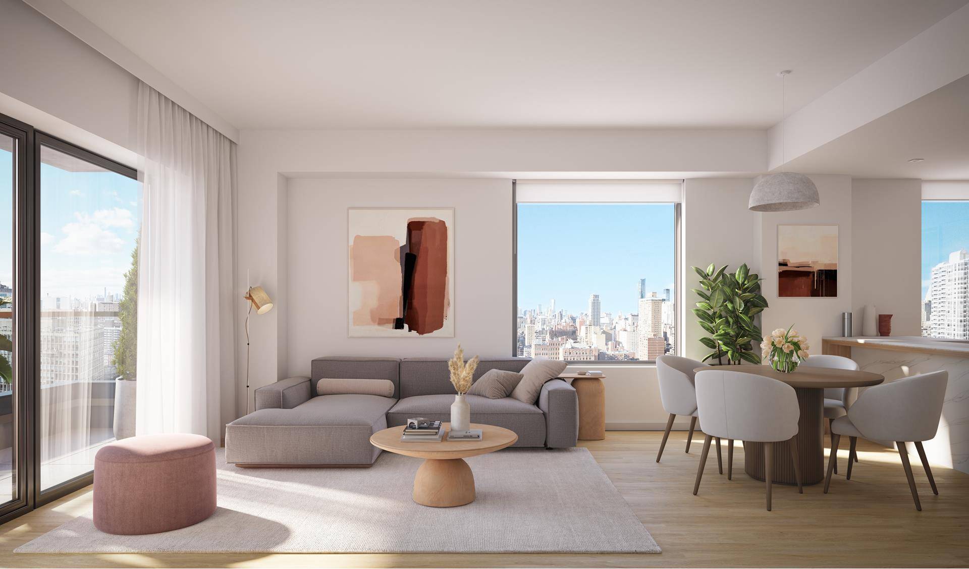 Residence 702 is a stunning 1, 052 square foot, two bedroom, two bath residence that epitomizes luxury and modern sophistication, complemented by an intimate 51 square foot private terrace that ...