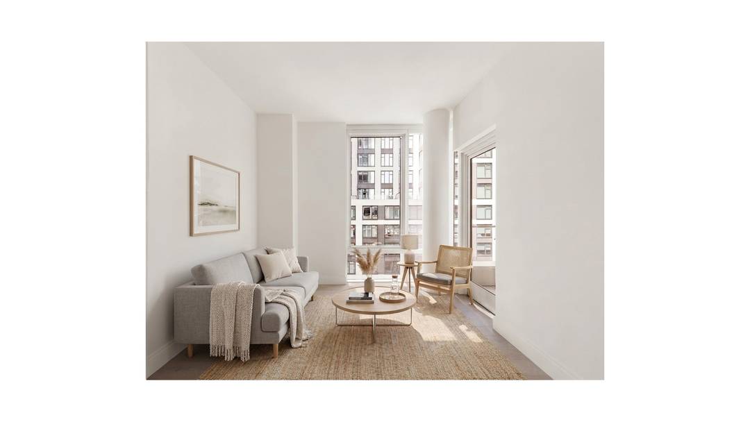 Oversized One Bedroom with a Den and Wrap Around Terrace Residences Feature Bosch in residence washer and dryer 7 white oak plank flooring Deluxe white marble kitchen countertops Premium Miele ...