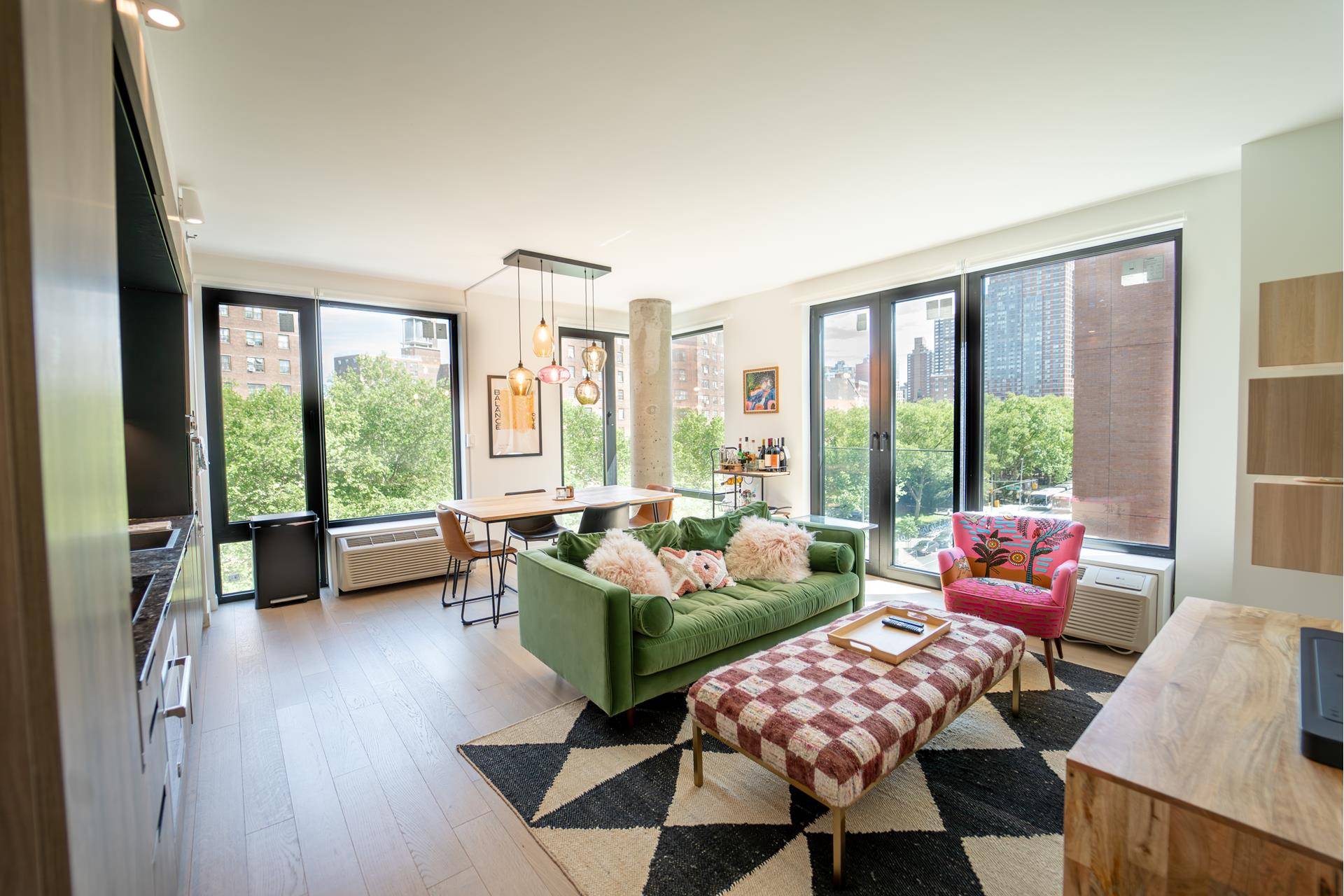 Mint condition corner 3 bed 2 bath condo for rent in The Huxley, a ground up new construction at East 101 and 3rd Ave.
