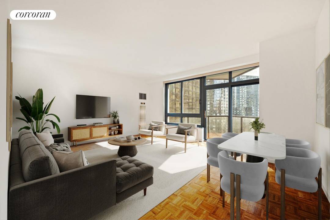 16th floor, sun drenched, south facing 1 bedroom, 1 bathroom apartment available for sale at 100 United Nations Plaza one of Midtown East's premier white glove, full service condominiums.