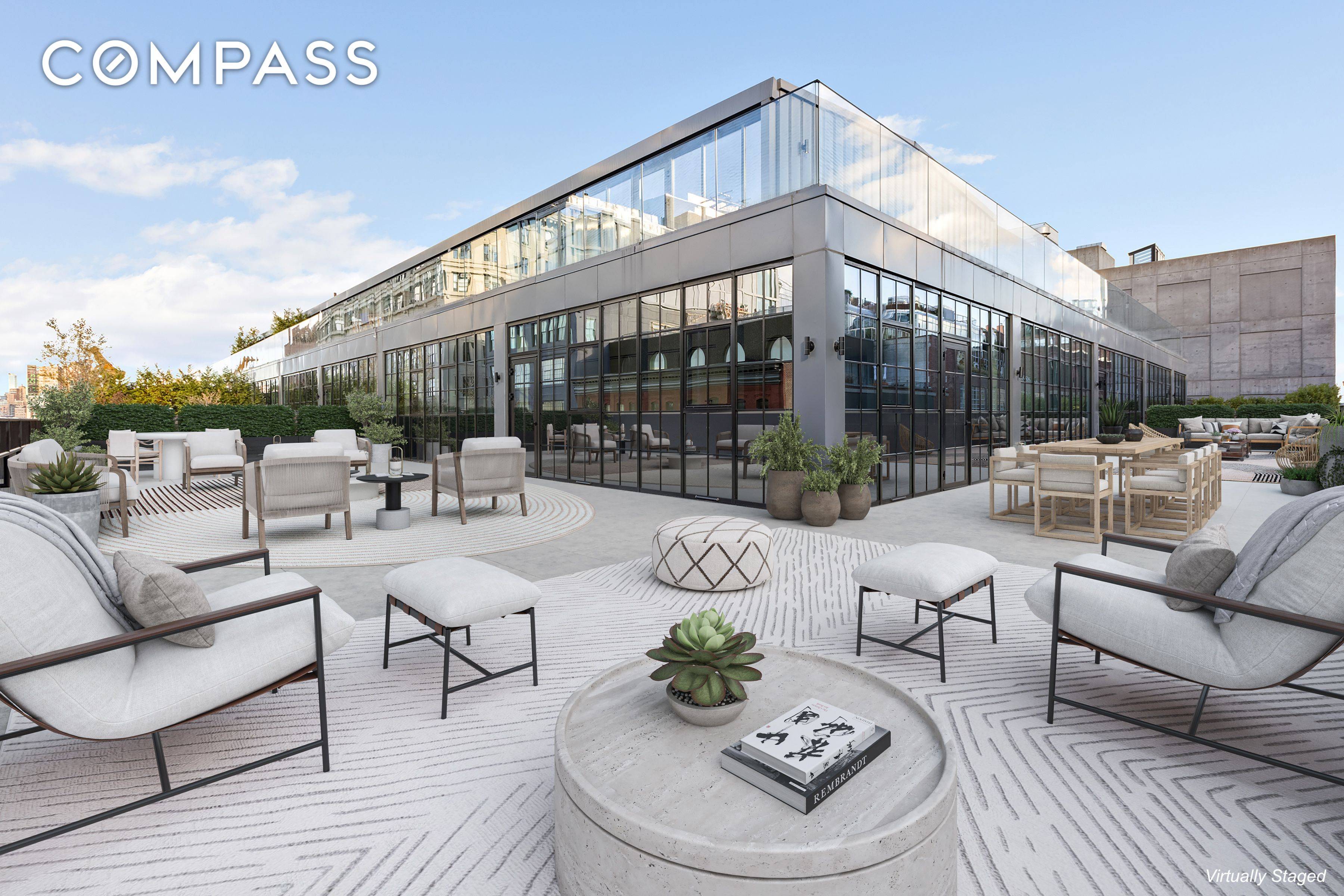 A rare find, this glamorous penthouse duplex sits atop a converted warehouse in the historic waterfront neighborhood of Dumbo.