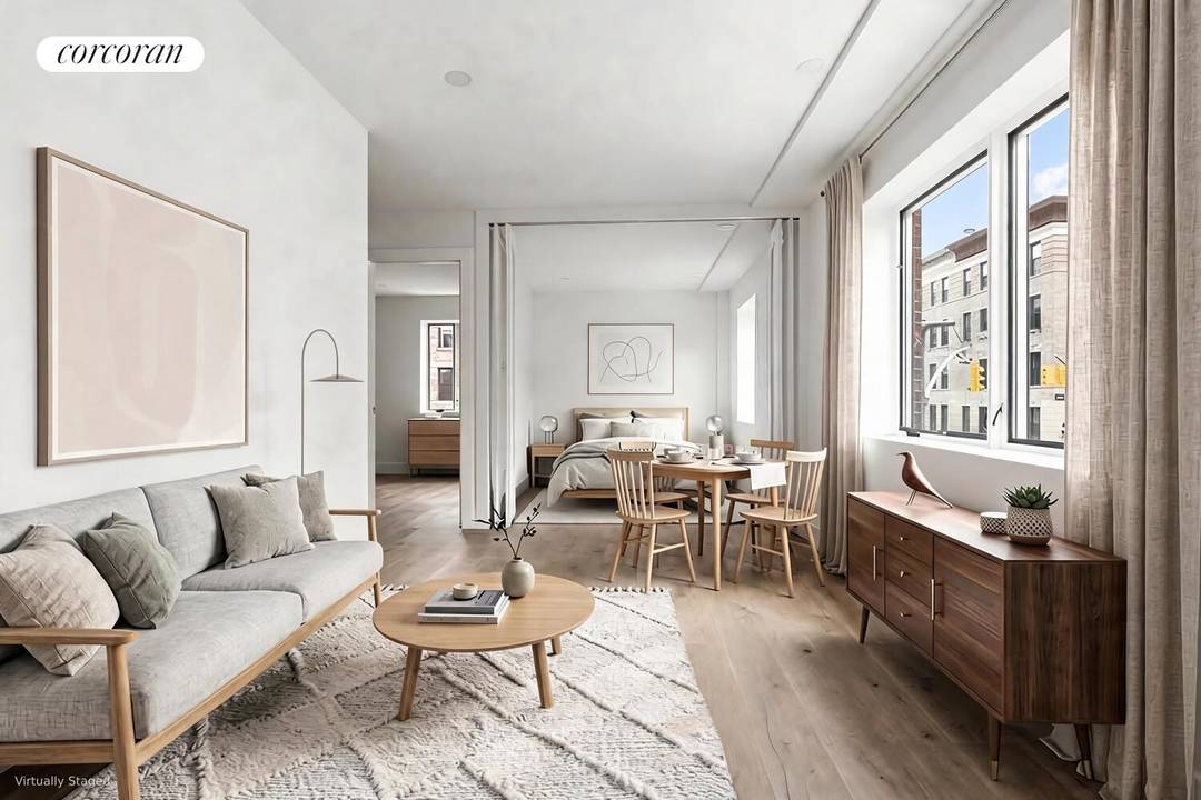 Welcome to unit 2R at 749 Park Place, a thoughtfully designed two bedroom, one bath residence offering 601 square feet of efficient, light filled living.
