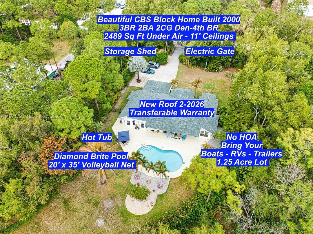 Situated in a beautiful equestrian community, this CBS BLOCK 3BR 2BA Home has a spacious Den or 4th Bedroom, 2 Car Garage, and Pool in Jupiter Farms on a large ...