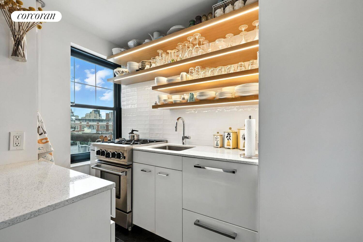 Perched on a high floor in an Emery Roth designed, pre war co op, Apartment 9D blends classic charm with modern functionality.