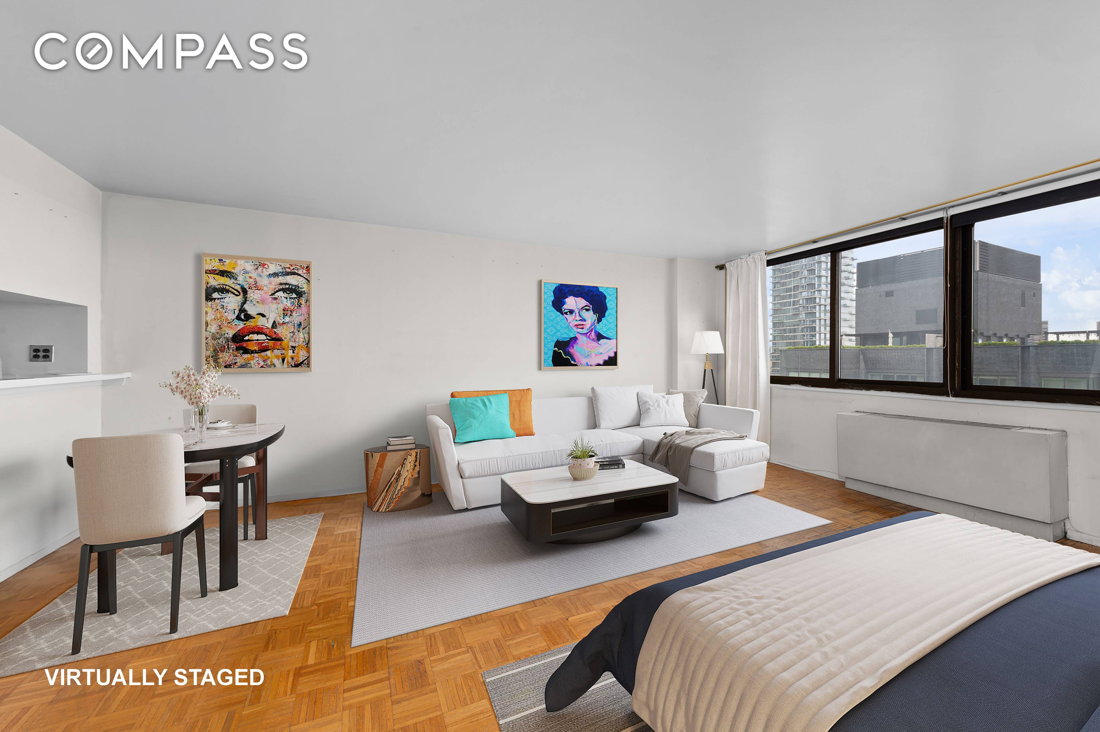 Dazzling Hudson river sunny views in this HUGE loft style studio.