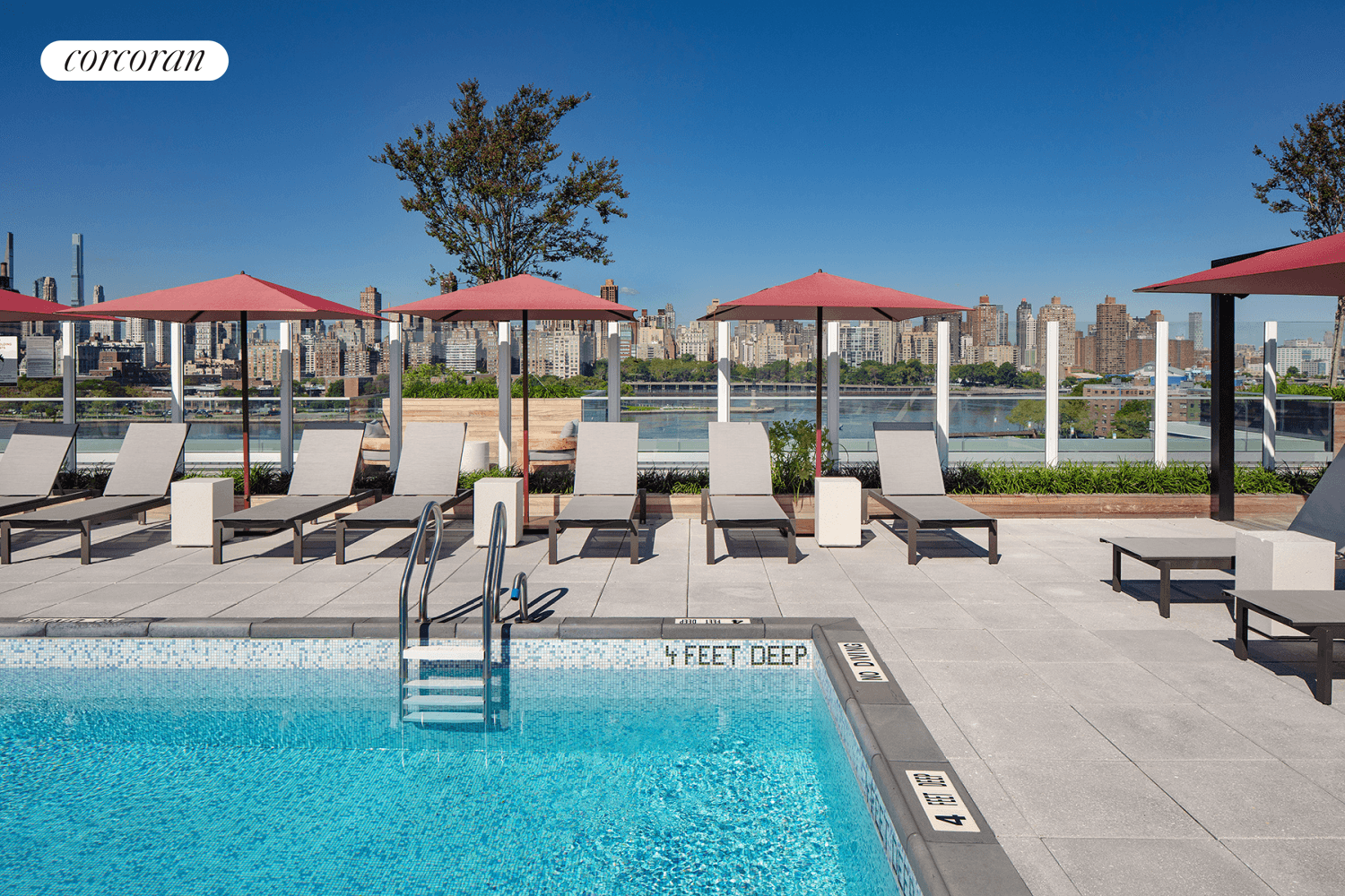 South facing alcove studio overlooking Astoria West's fully landscaped courtyard and magnificent green roof.