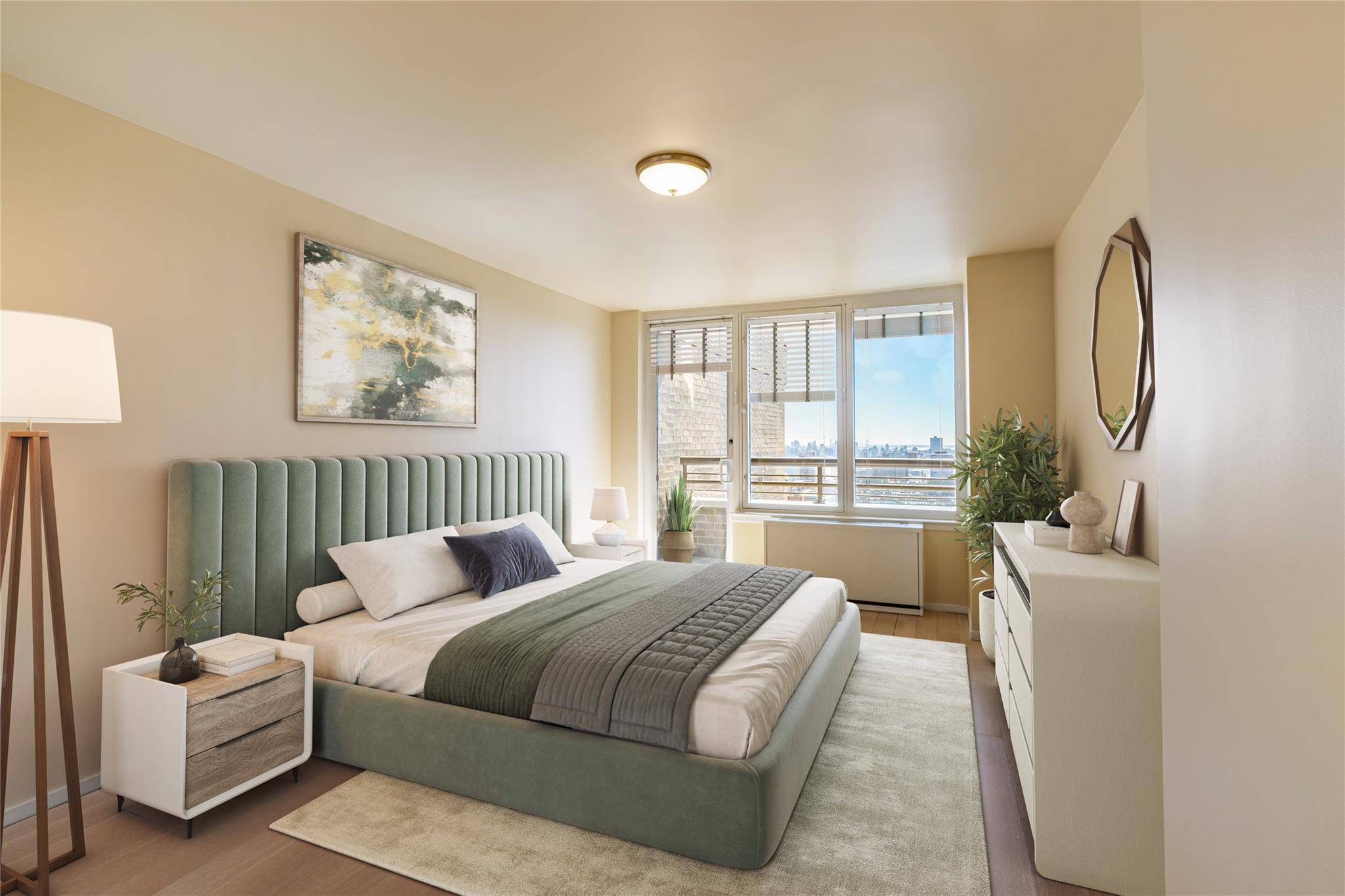 This immaculately renovated 1 bedroom, 2 bathroom layout can easily be converted for a second guest room or dedicated home office space.