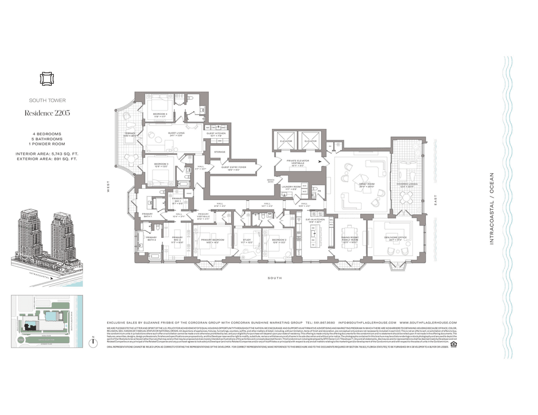 South Tower Residence 2203 at South Flagler House captures the essence of waterfront living with 4 BR and 5.