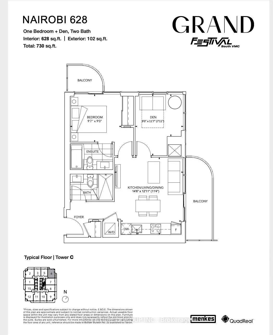 Brand New Festival Tower C luxury Condo Stunning 628 ft 1 bedroom spacious den Den has floor to Ceiling Window, easily convertible into a second bedroom or home office, featuring ...