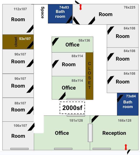 2000 sf Medical Office with 14 rooms and 2 bathrooms, reception and office space, has been used by chiropractor and physical therapist for 20 years.