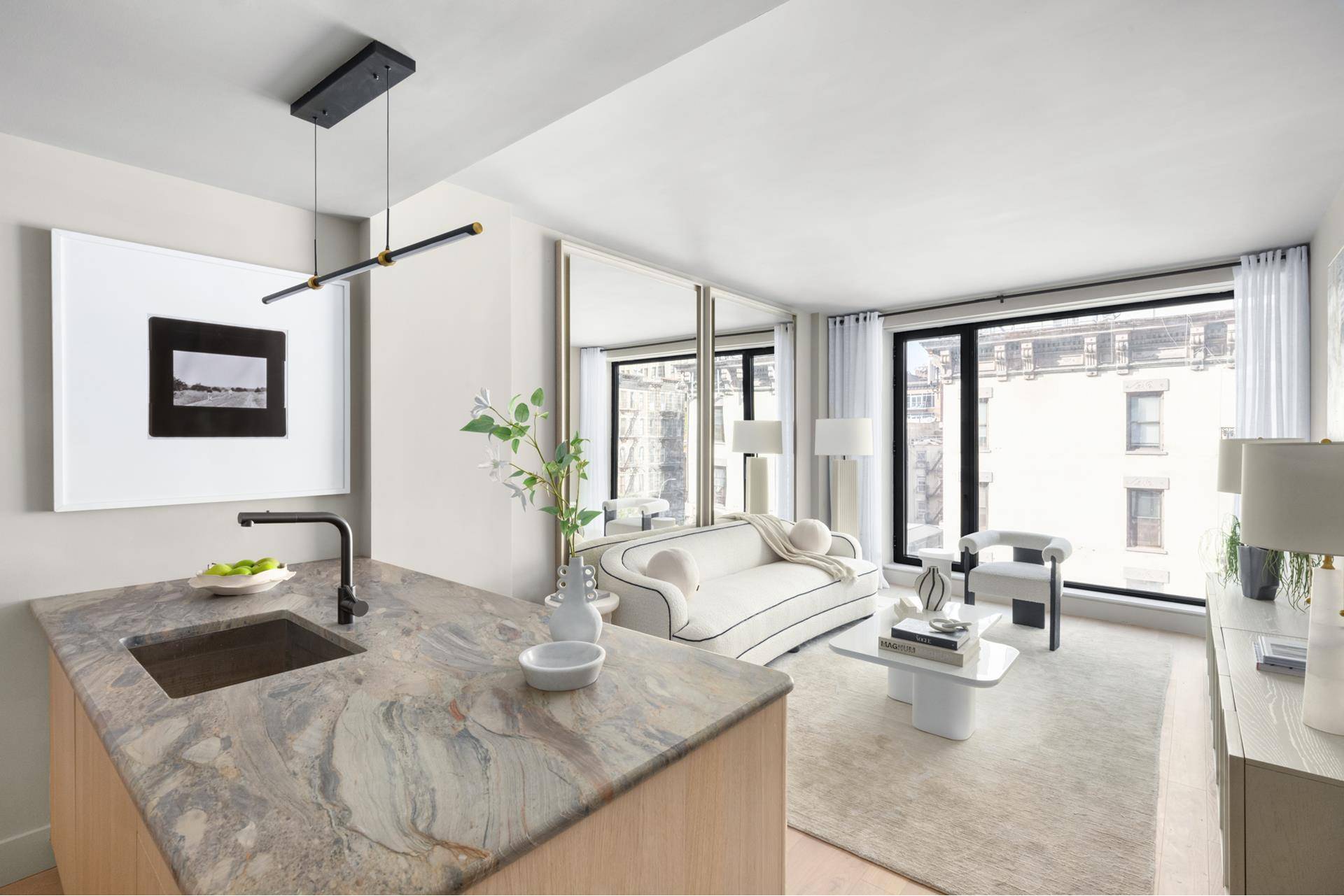 Residence 2C N is a refined one bedroom, one bathroom home spanning 590 square feet, within one of Manhattan's most forward thinking sustainable developments.