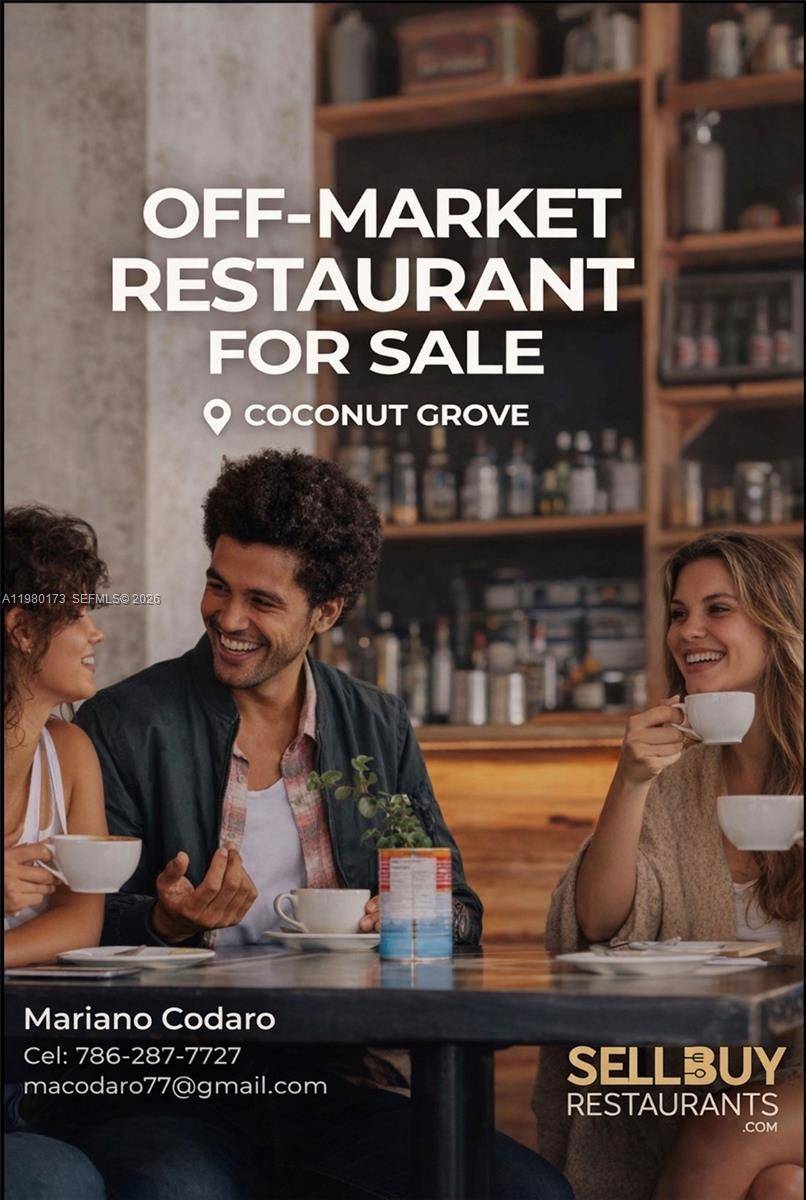 Rare opportunity to secure a 1, 000 sq ft restaurant space in Coconut Grove, one of Miami s most vibrant and high traffic neighborhoods.
