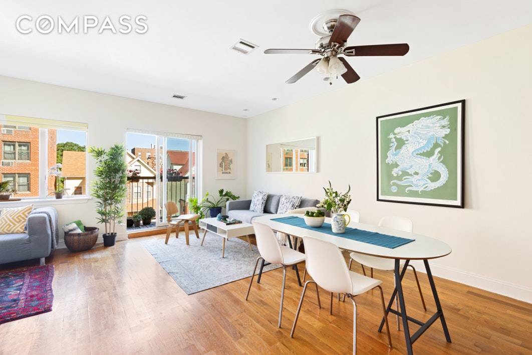 This bright and airy three bedroom, two bath condo features everything you could dream of a well planned layout, tasteful finishes, hardwood floors, central AC, two outdoor spaces, a 11'3 ...
