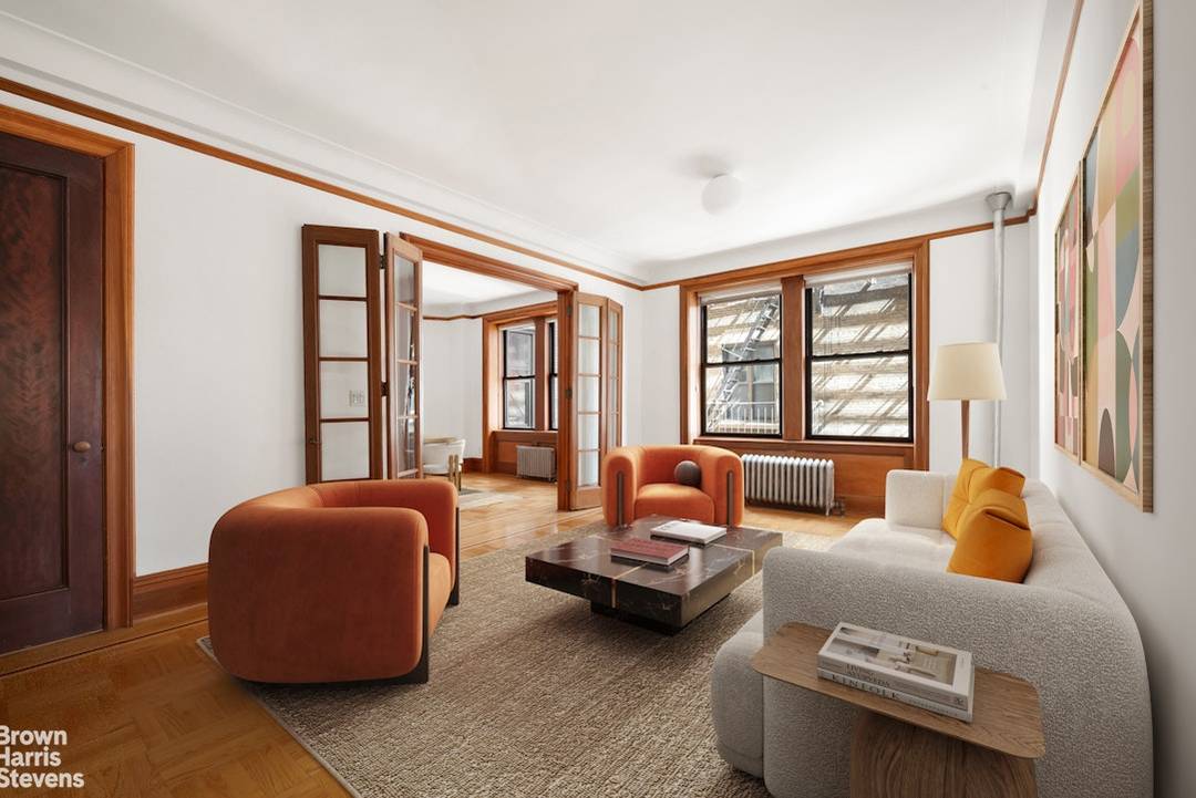 Classic prewar roomy 3 bedroom apartment, with oak floors, French doors, separate regal dining room, numerous deep closets, and direct south and east exposures,.