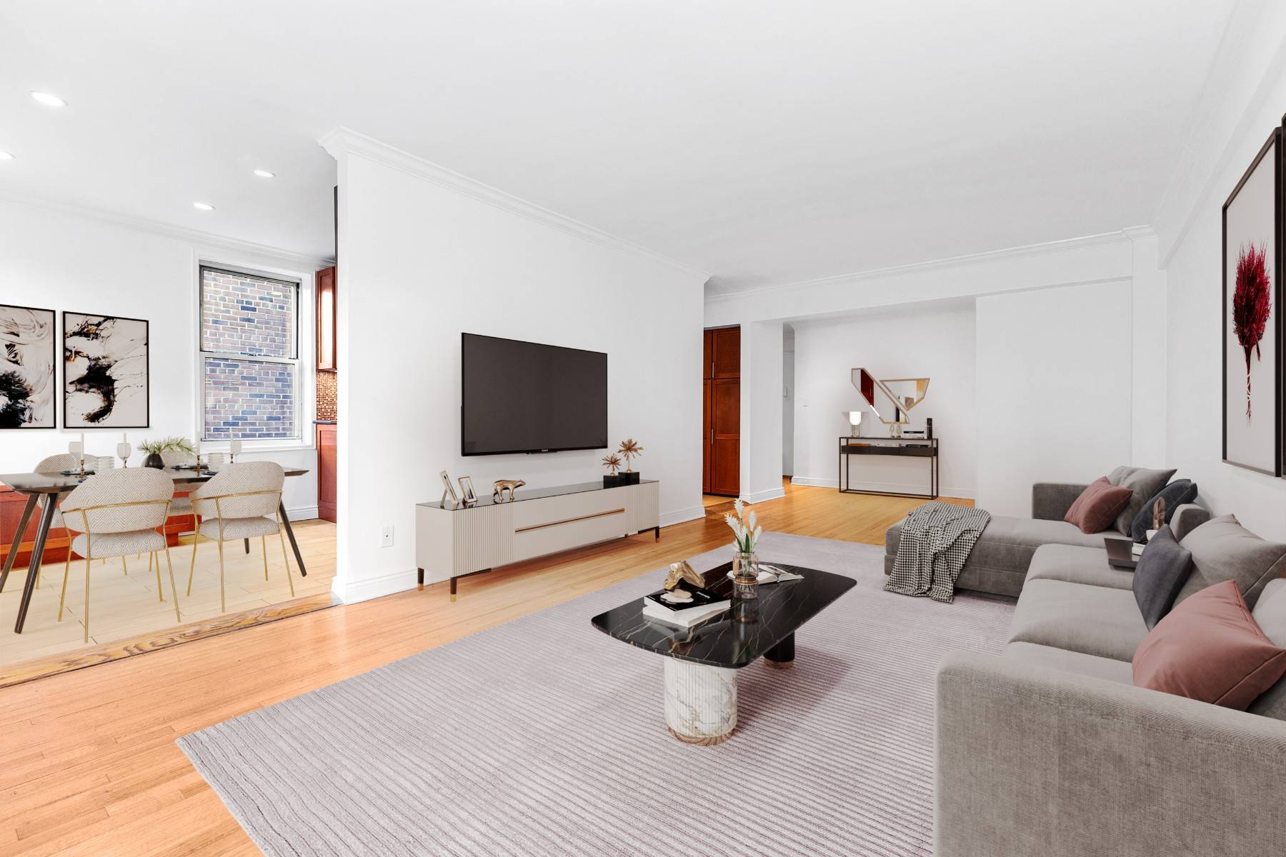 This spacious and beautifully designed corner apartment, measuring approximately 1, 300 sq ft, features two bedrooms and two bathrooms with many windows, providing ample natural light in every room.