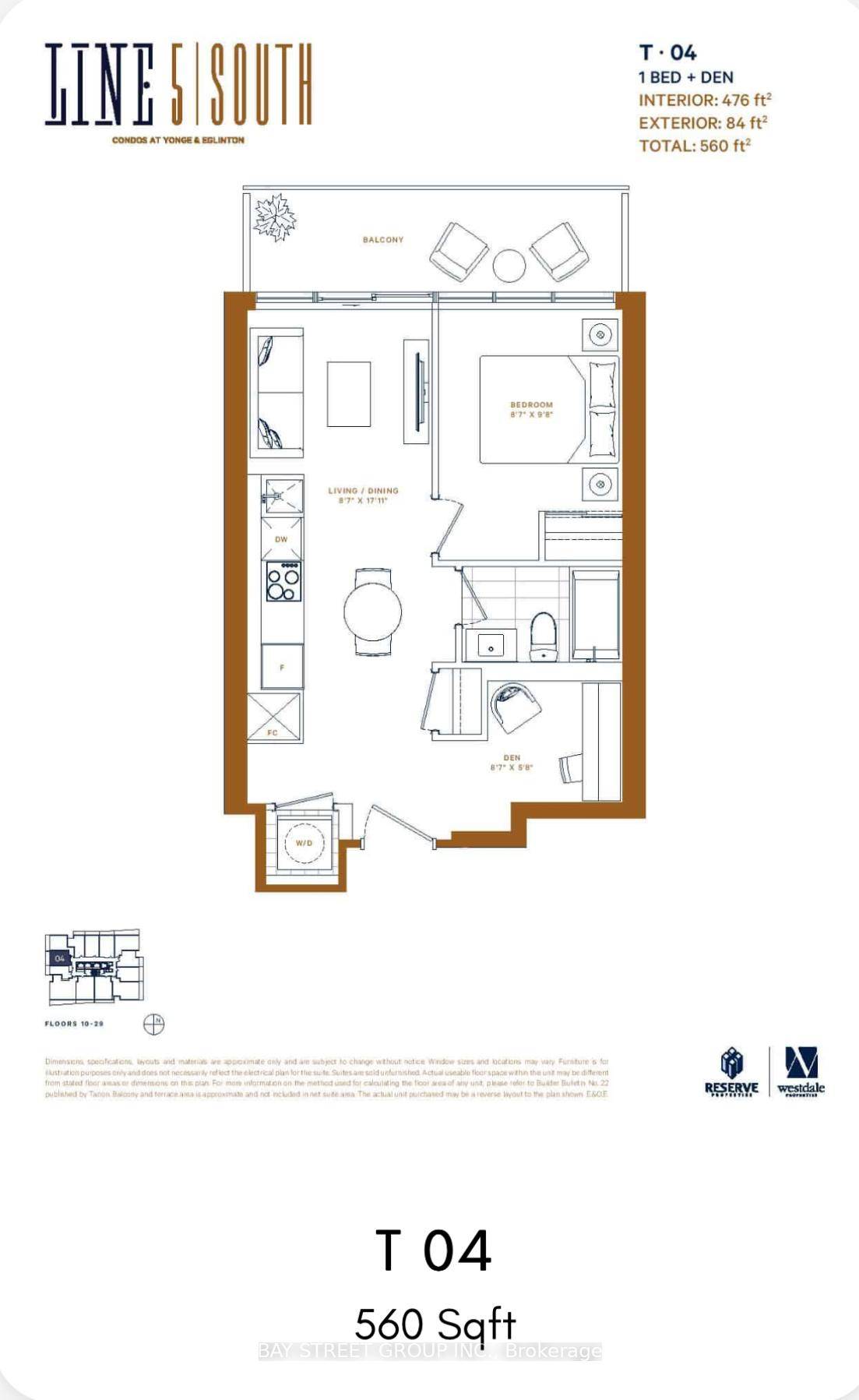This Stunning 1 Bedroom Den Suite plus a Locker and 84sf balcony In The Line 5 Condos, 9 Ft.