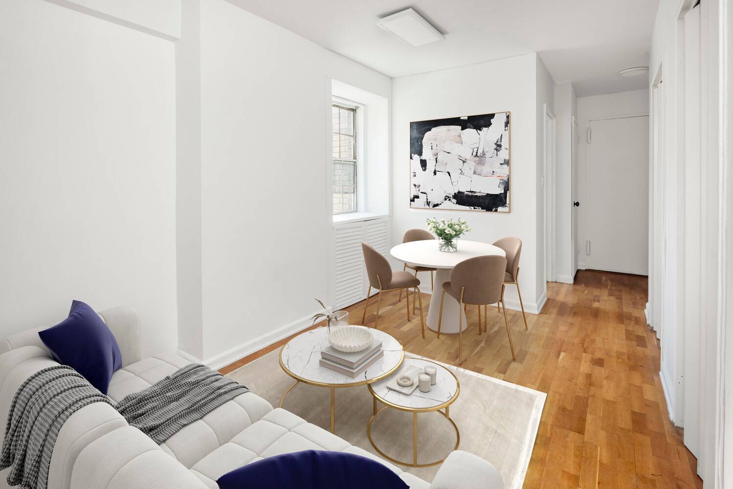 Welcome home to residence 9H, a unique, quiet, and generously sized converted 2BR in a full time doorman building overlooking luscious greenery.
