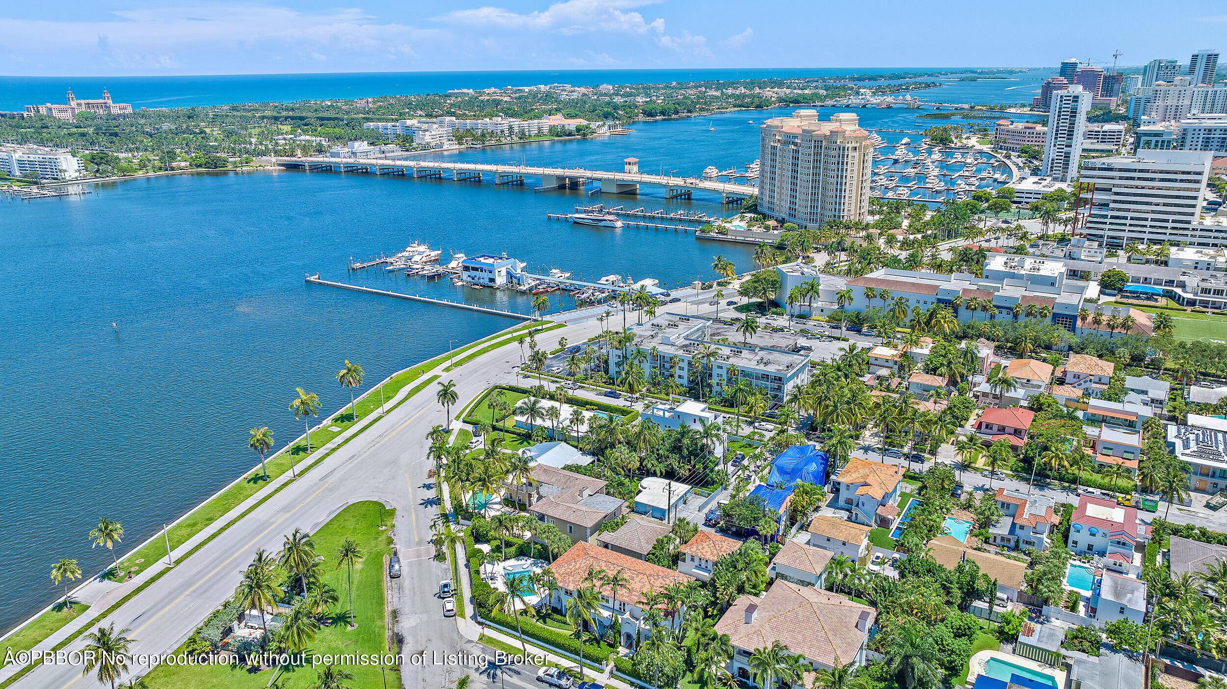 Waterfront Mediterranean home with fabulous water views of Palm Beach Island.