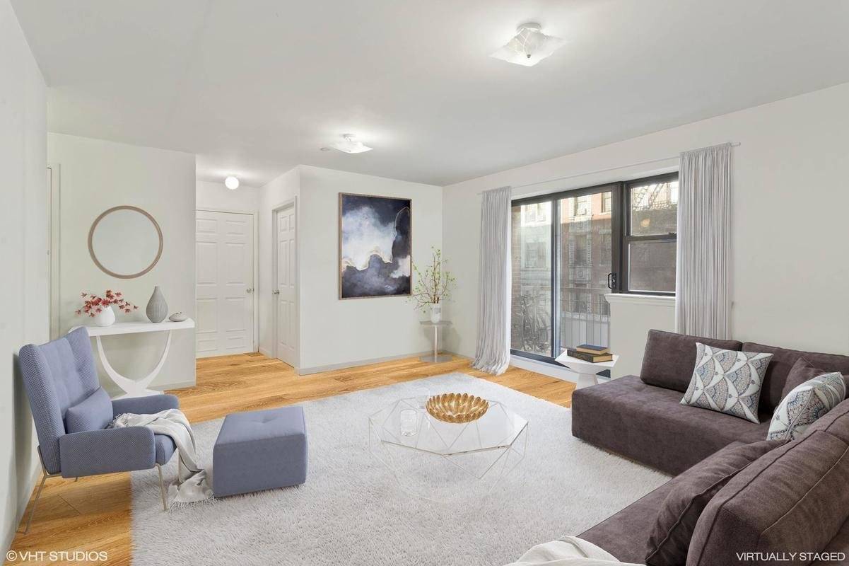 The apartment boasts a streamlined layout, modern kitchen, dining room, washer dryer in unit, six Closets.