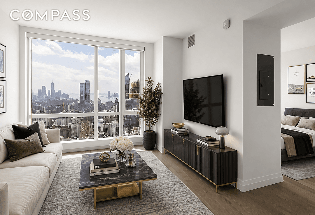 Spacious Junior One Bedroom with Iconic Southern Skyline Views Wake up to breathtaking, sun drenched southern exposures through dramatic floor to ceiling windows, showcasing sweeping views of the Hudson River, ...