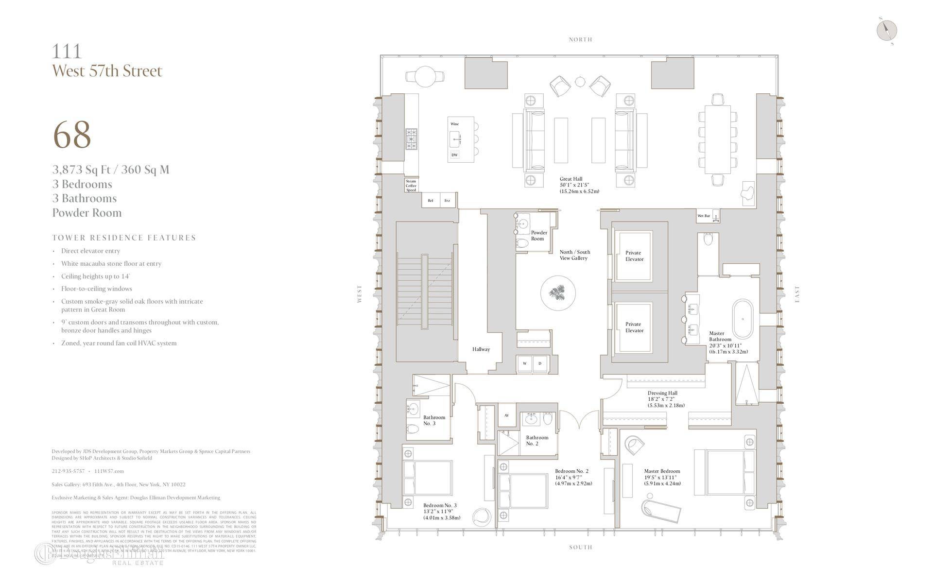 This spectacular full floor Tower Residence boasts 3, 873 square feet of beautifully proportioned interior space designed for contemporary living on a grand scale, with three bedrooms and three and ...